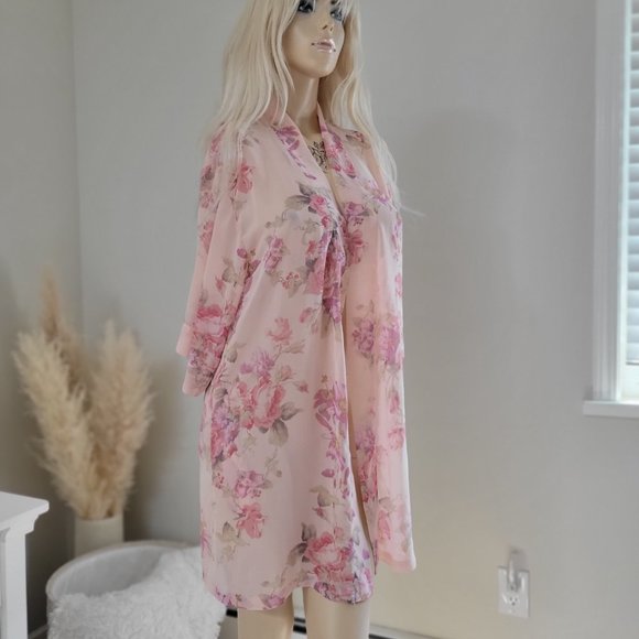 Floral vintage silky open kimono pastel festival - Picture 8 of 9